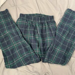 Pajama pants, size M, stretchy waist, blue and green checkered, pockets